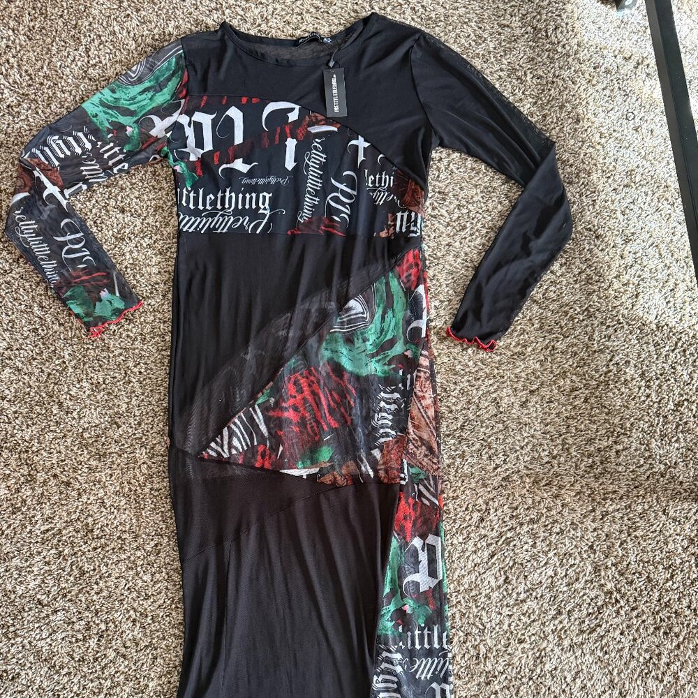 Pretty Little Thing - Black Contrast Mesh Midaxi Dress